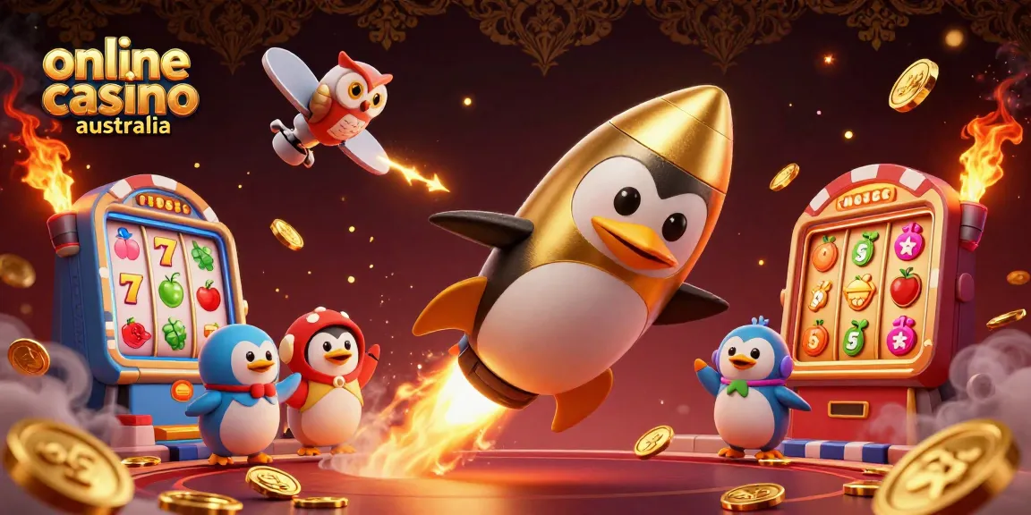 Experience thrilling gameplay at online casino australia with golden penguin and vibrant slot reels.